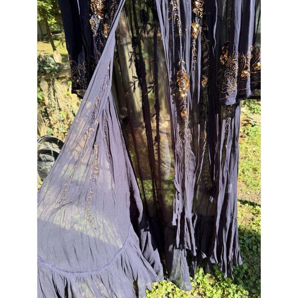 Free People Women’s S Embellished Velvet Maxi Duster Coat Boho Sequin NWT $800 - Picture 5 of 16